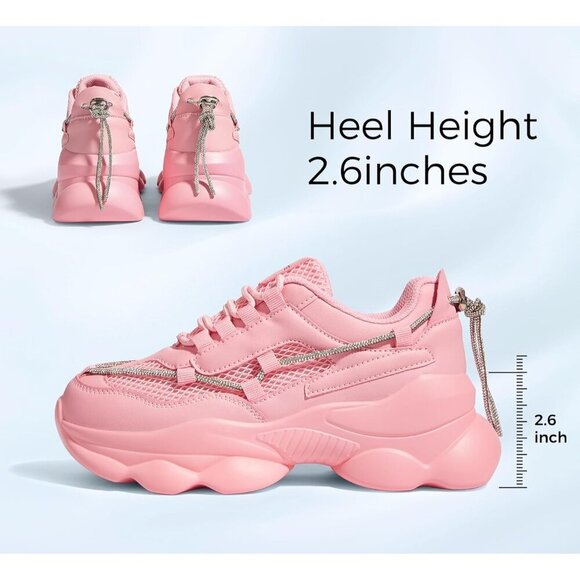 Women's 90s Chunky Sneakers Rope Platform Casual Thick Rave Walking Shoes Pink - Picture 2 of 9